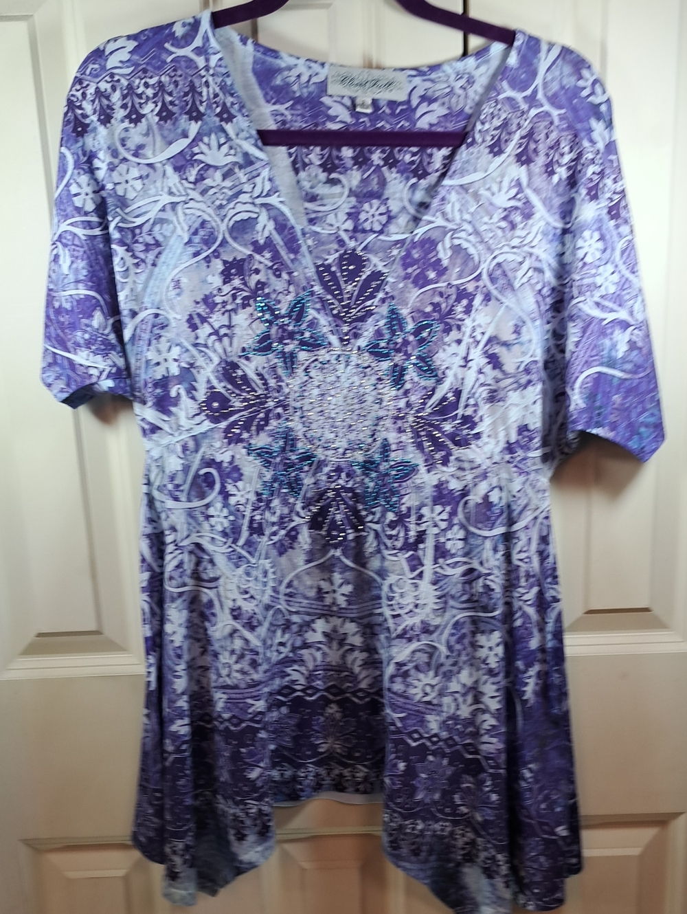Embellished Purple Floral V-Neck Tunic